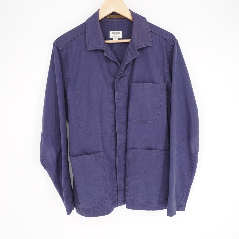 Todd Snyder Jacket Mens M Blue Military Twill Cotton Blend Collared Pockets